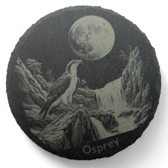 COASTERS BIRDS Engraved Round Gray Slate Set Of 4 Rustic Home - Picture 1 of 6